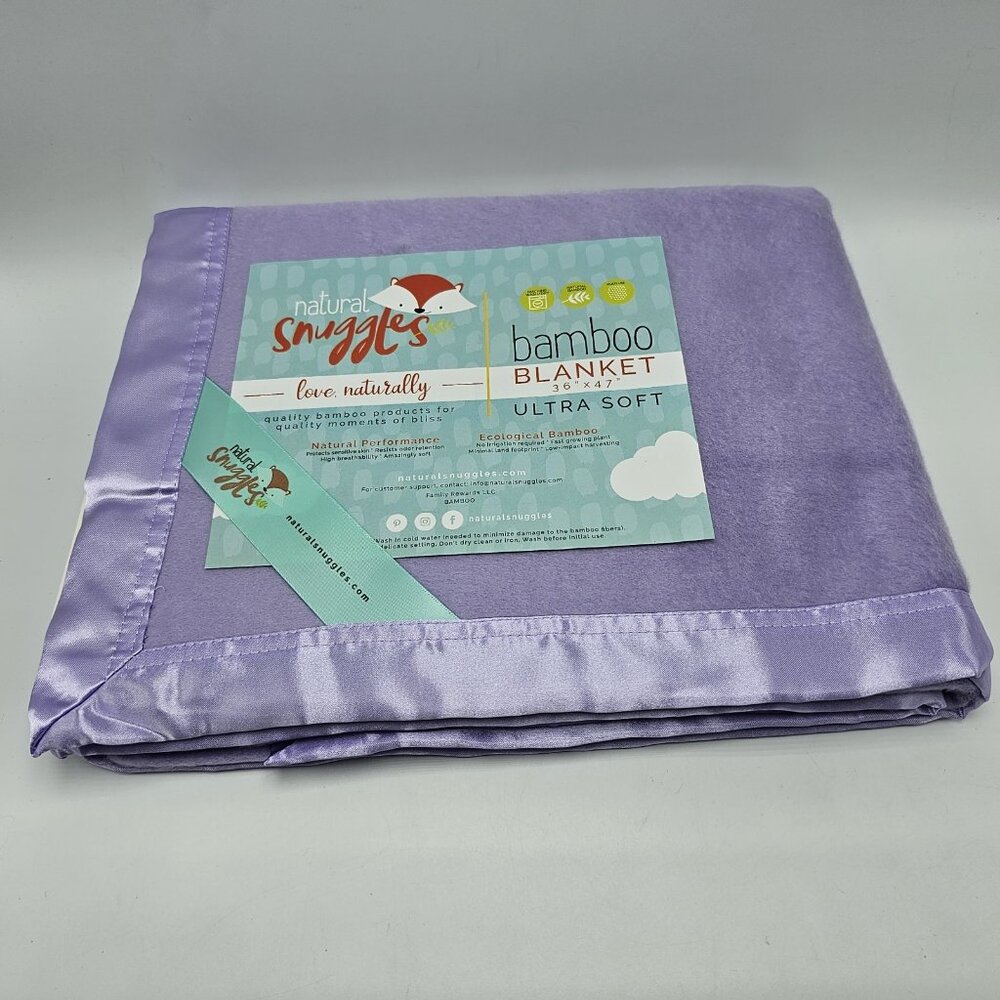 Natural Snuggles Blanket Bamboo Baby Purple Sateen Security Lovey 36x47 in